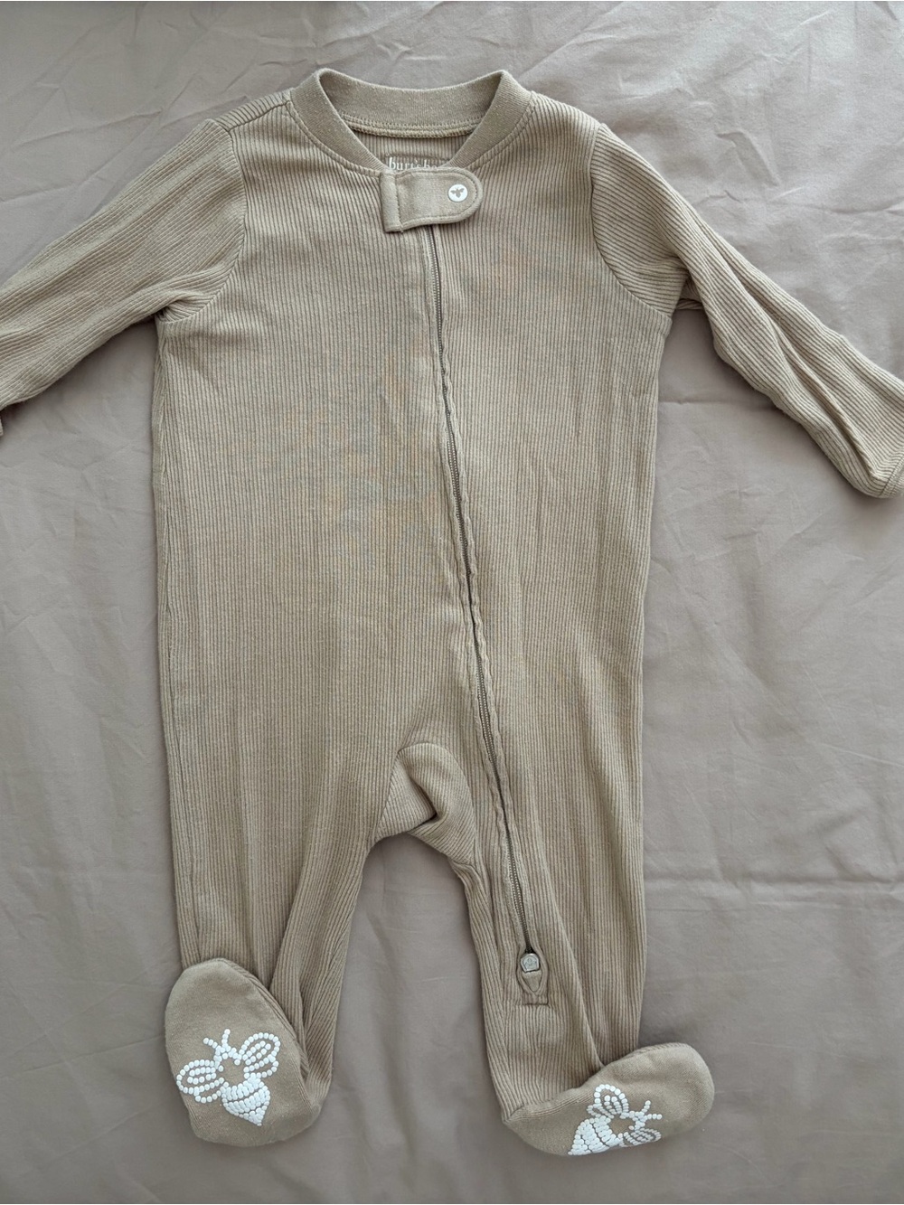 Burt's Bees Beige Ribbed Footed One-Piece Sleeper